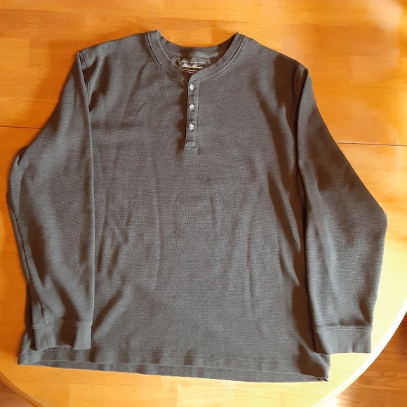 EDDIE BAUER THERMAL WAFFLE KNIT HENLEY in FADED BLACK (GRAPHITE) MENS SIZE 2XL. - Picture 9 of 10